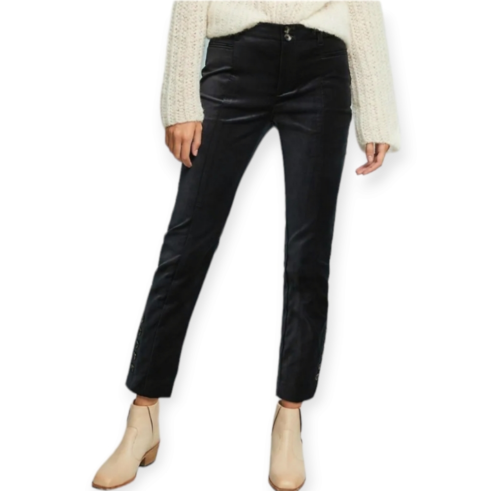 NWOT Anthropologie black velvet Essential slim trousers pants Womens 10
